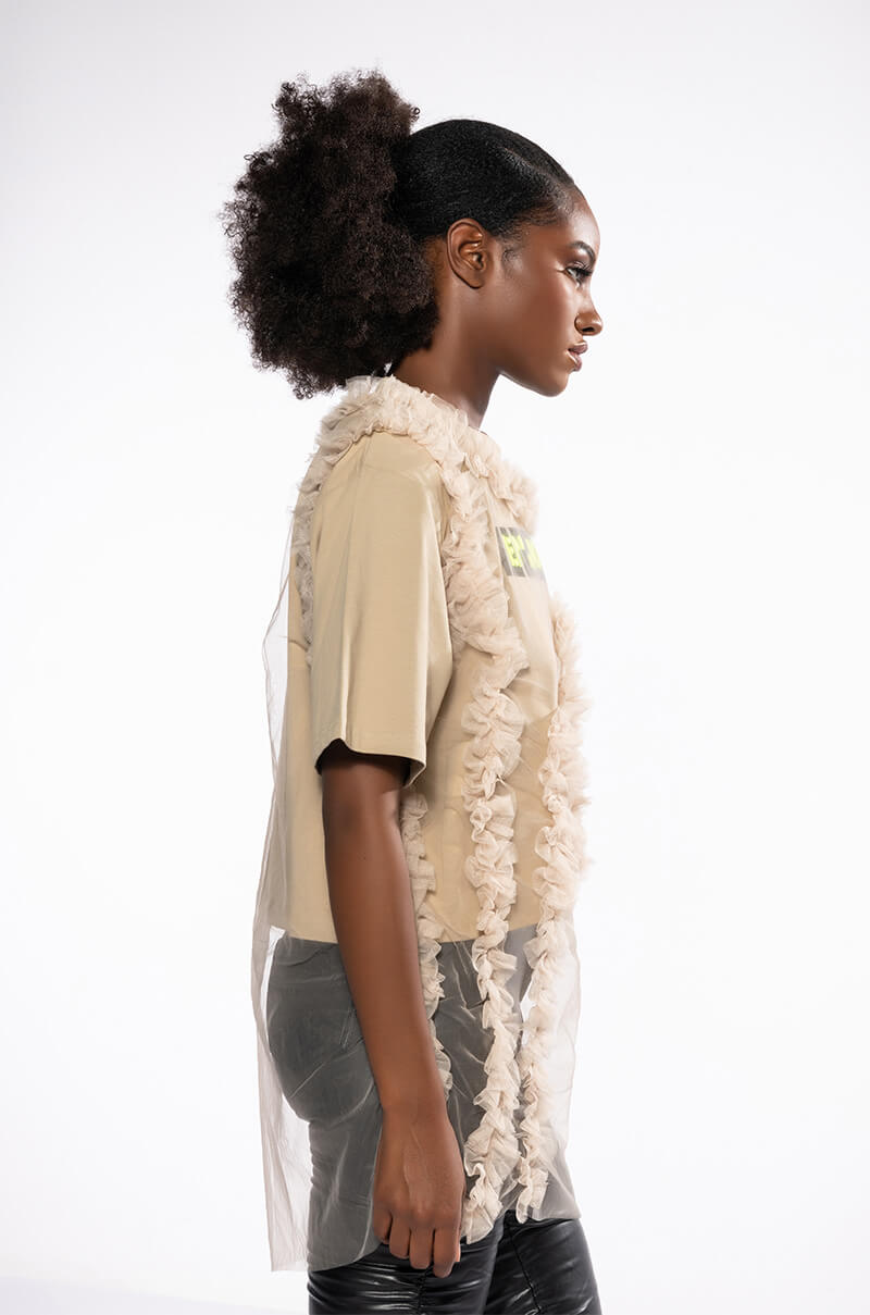 BEIGE RUFFLE TSHIRT