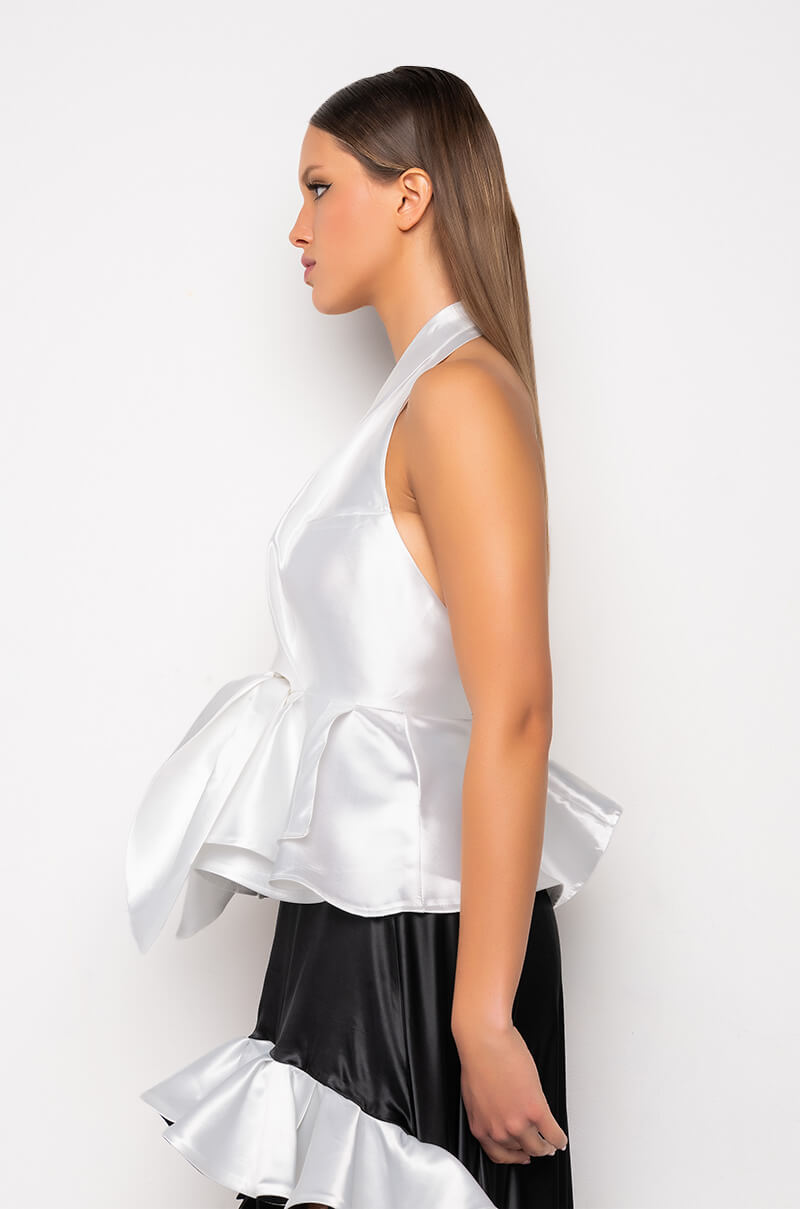 BELLE HALTER TOP PEPLUM BLOUSE