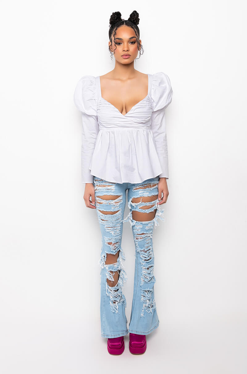 JASMINE PEPLUM PUFF SLEEVE BLOUSE