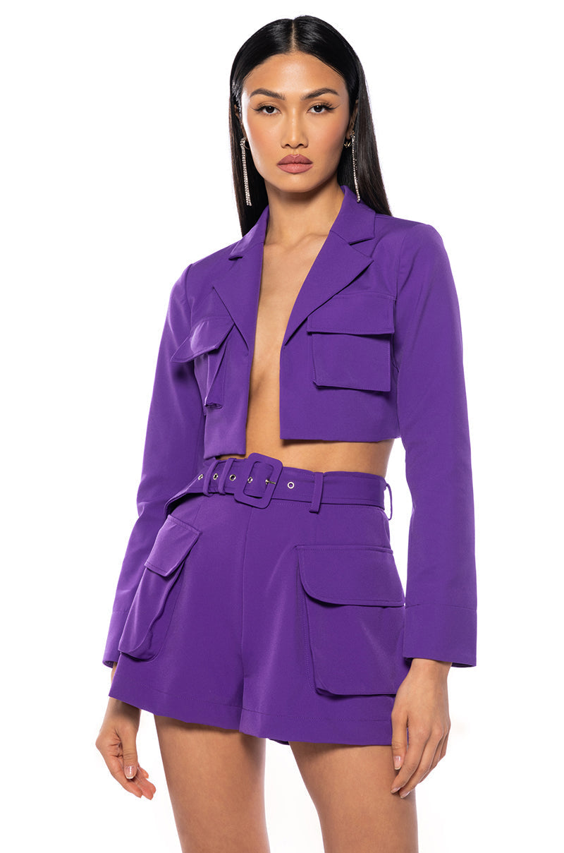 BETTER LUCK CROP BLAZER IN PURPLE