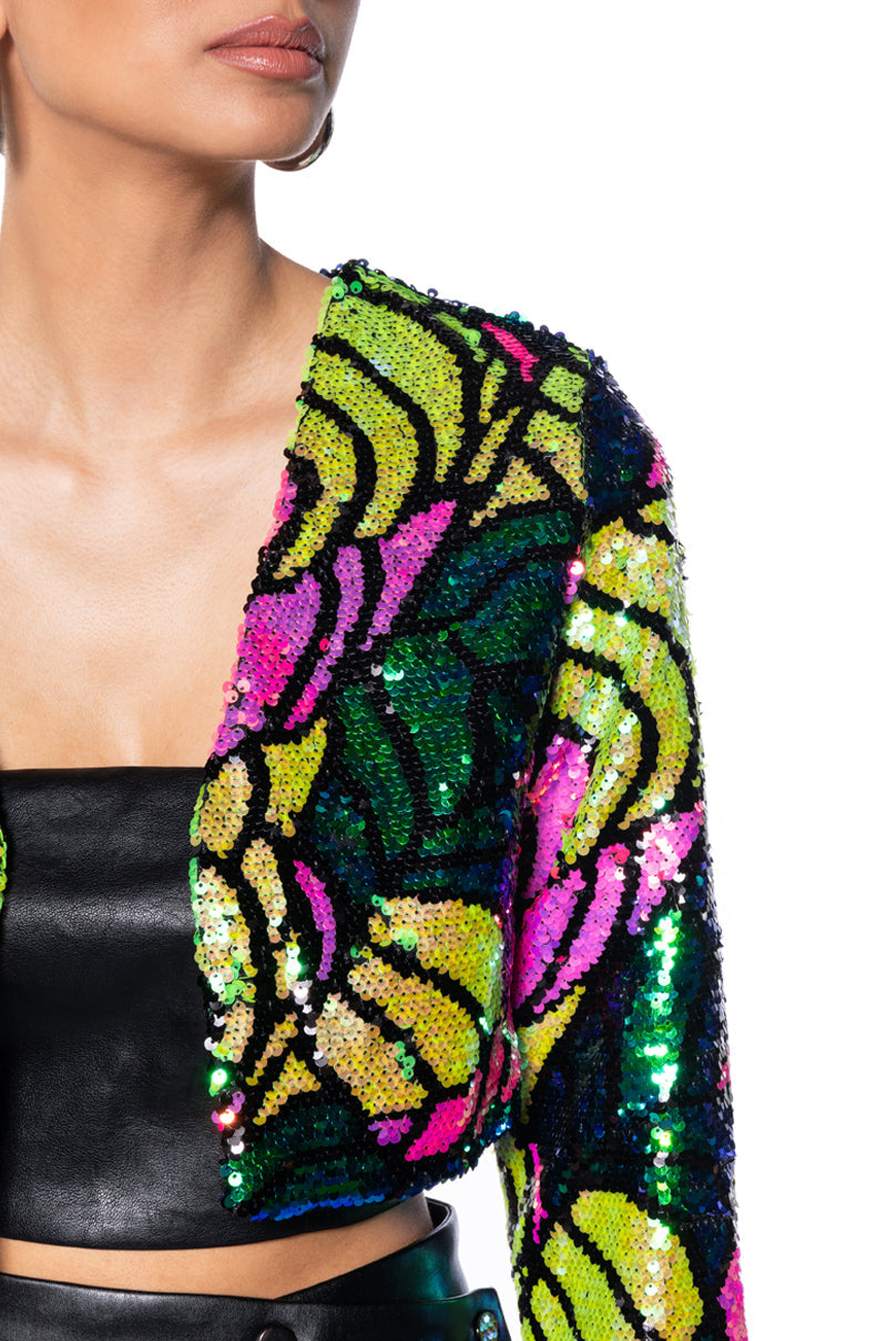 BETTER TO LOVE AT MIDNIGHT CROP SEQUIN BLAZER