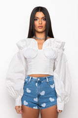 BIGGEST FAN RUFFLE DETAIL BLOUSE