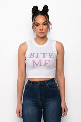 BITE ME RHINESTONE RIBBED TANK