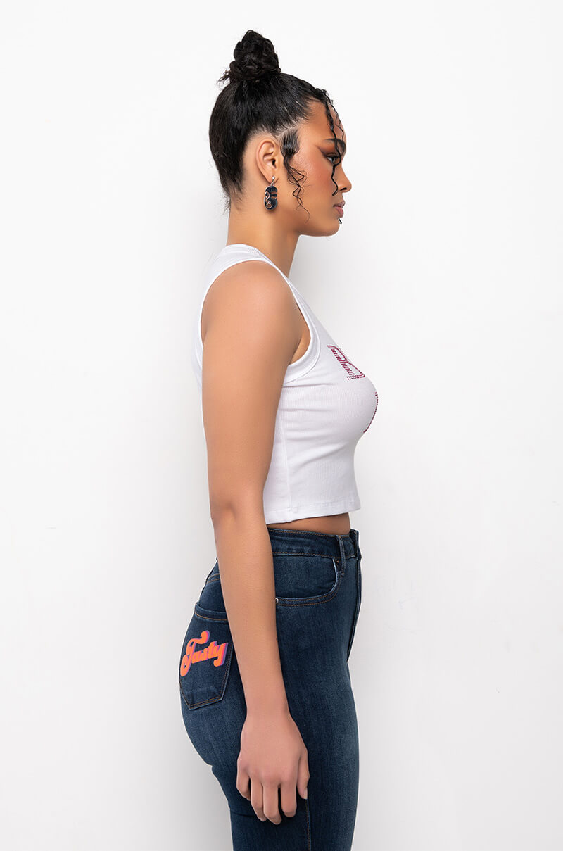 BITE ME RHINESTONE RIBBED TANK
