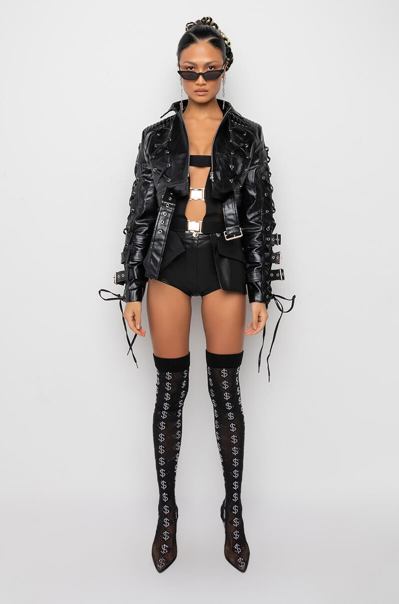 BLACK WIDOW ULTRA CROP LACE UP MOTO JACKET