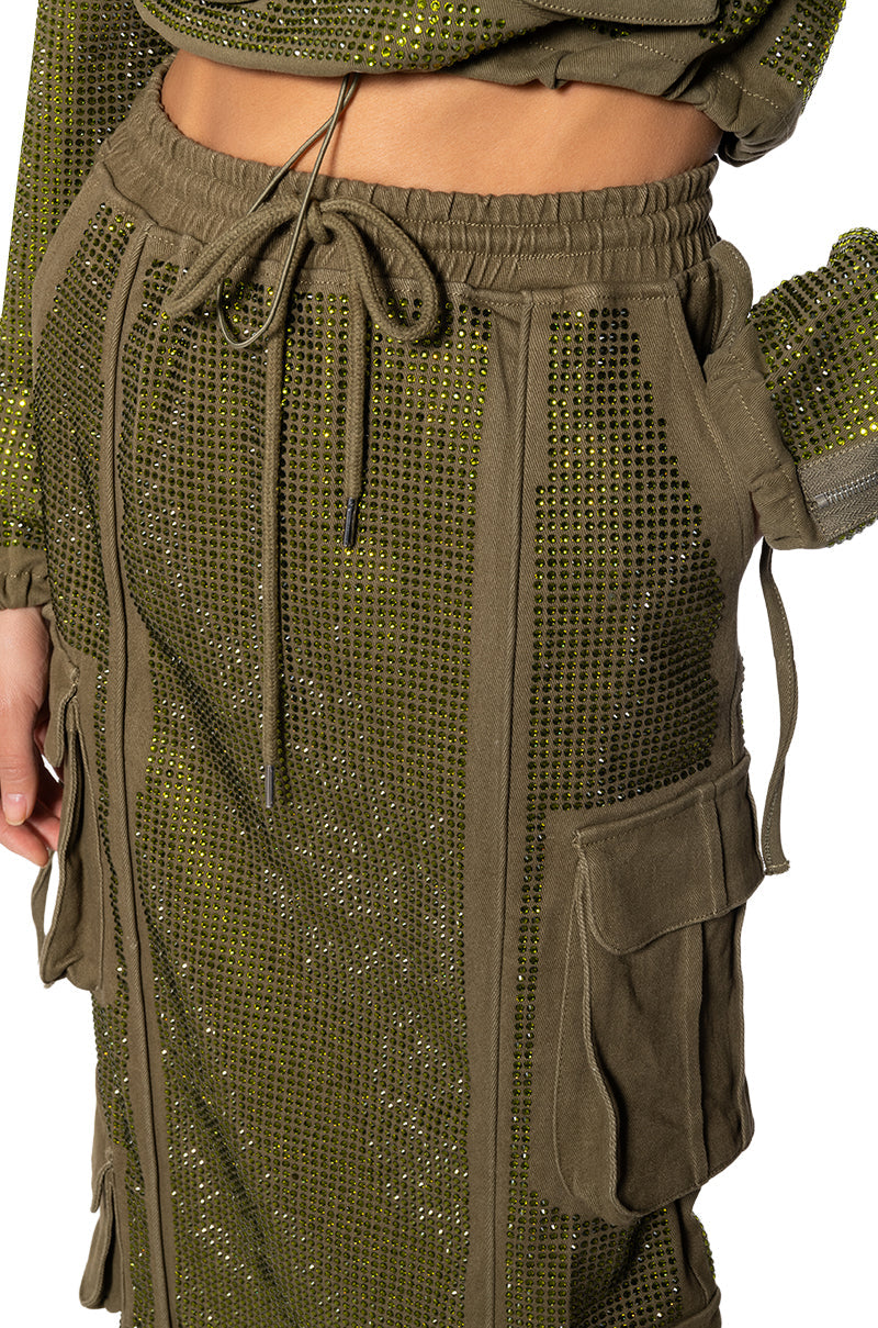 BLAIR RHINESTONE MIDI CARGO SKIRT