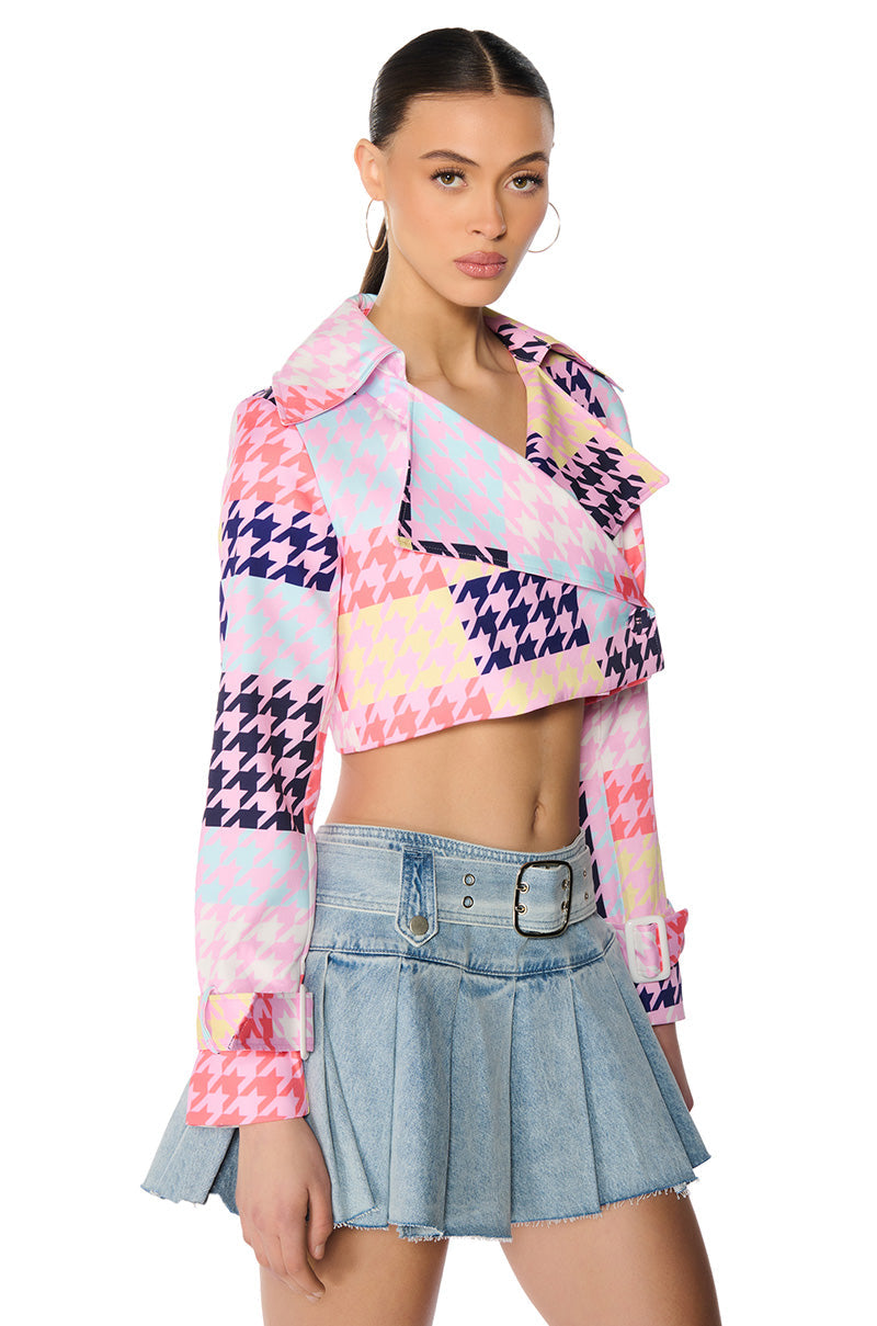 BLEEKER STREET HOUNDSTOOTH PRINT CROP BLAZER