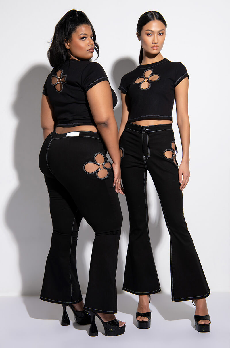 BLOSSOM CUT OUT DETAIL FLARE JEAN