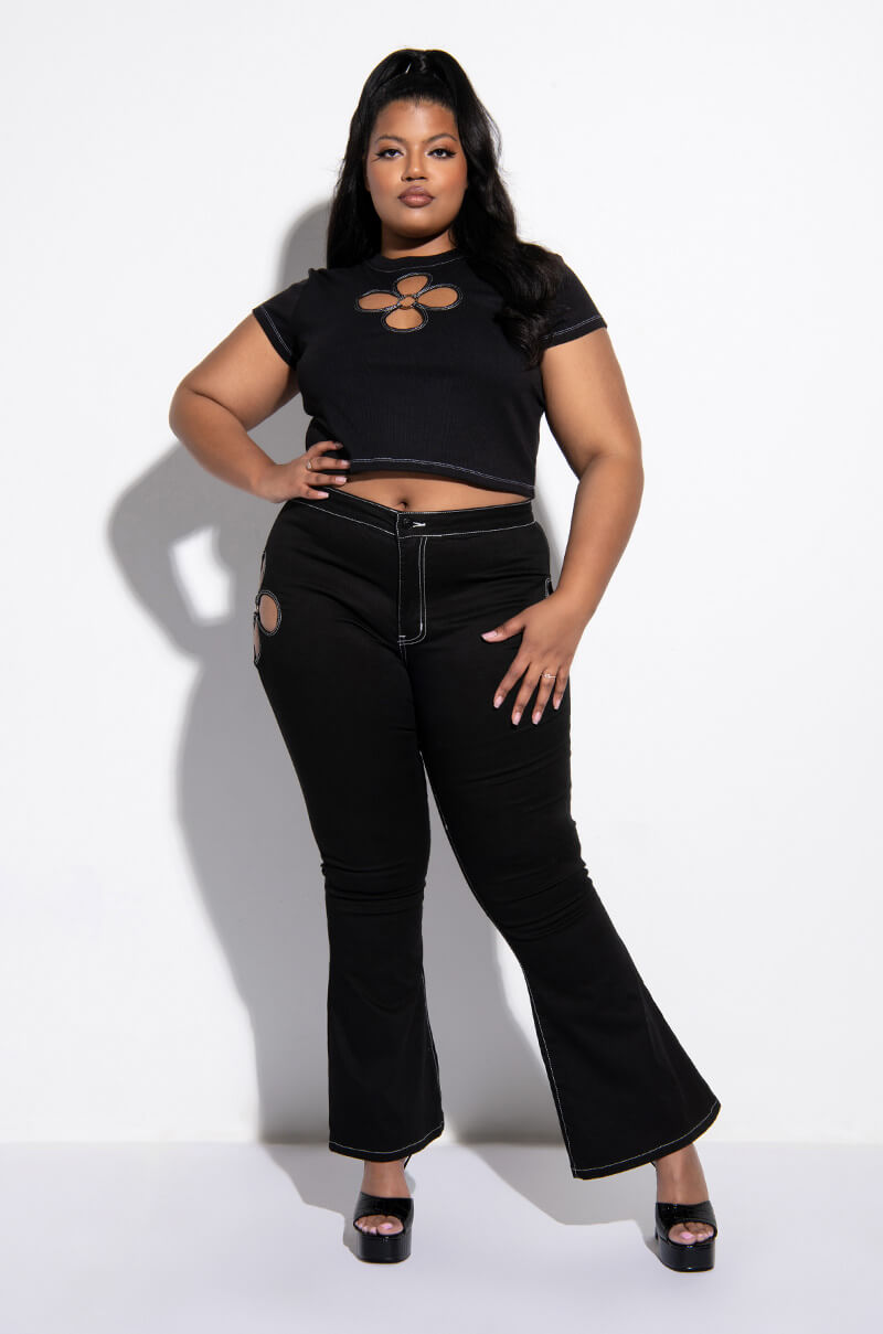 BLOSSOM CUT OUT DETAIL FLARE JEAN