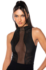 BODY LINES MESH MOCK NECK BODYSUIT