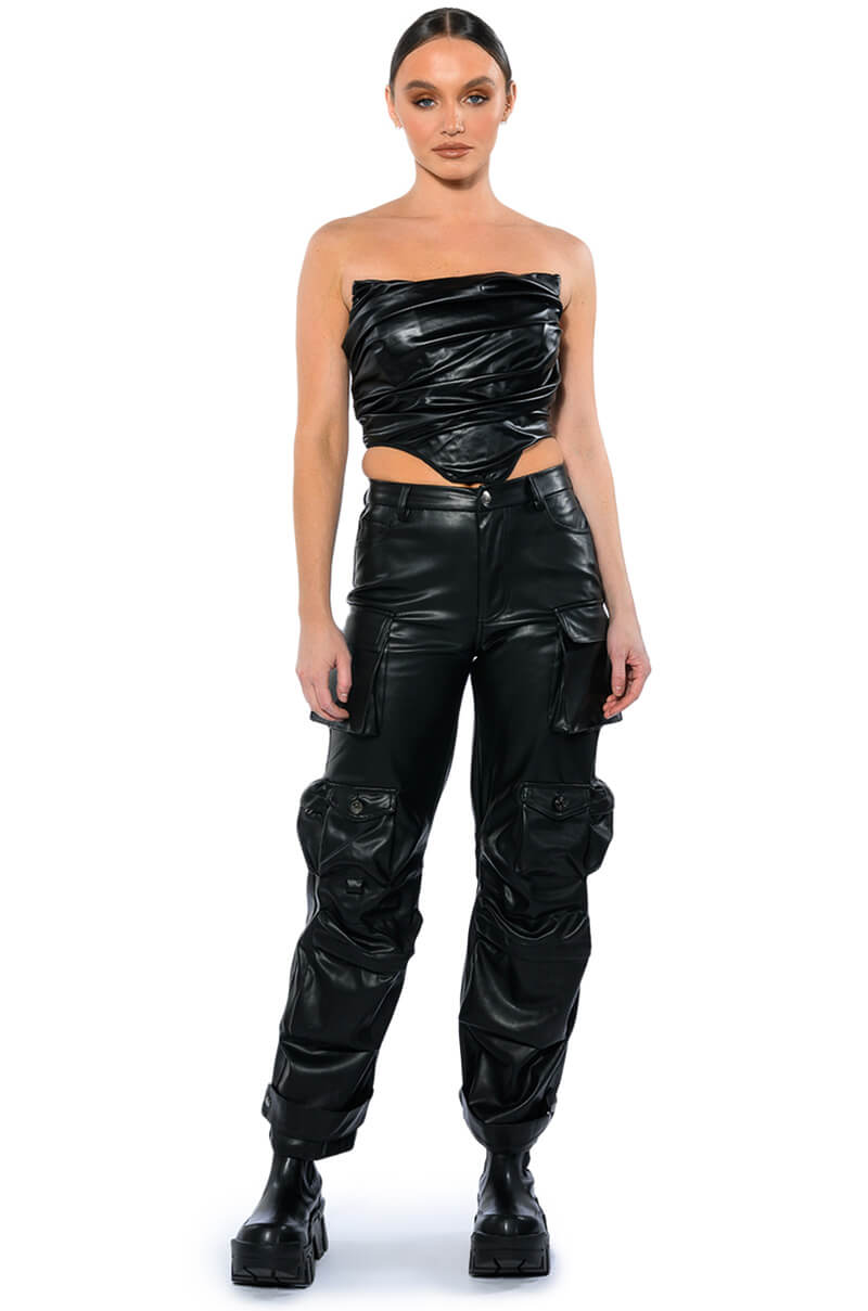 BONNE SOIREE CARGO FAUX LEATHER PANTS