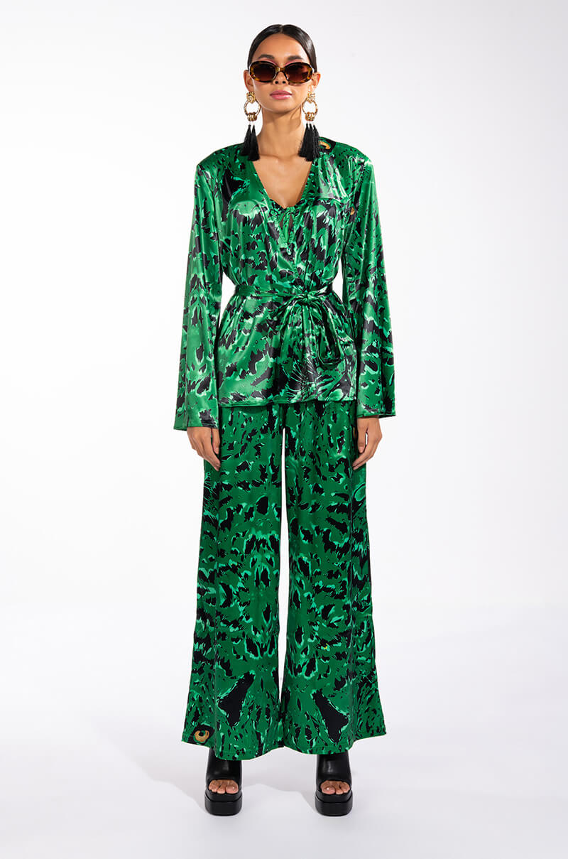 BORN TO BE WILD SATIN BELTED RELAXED BLAZER