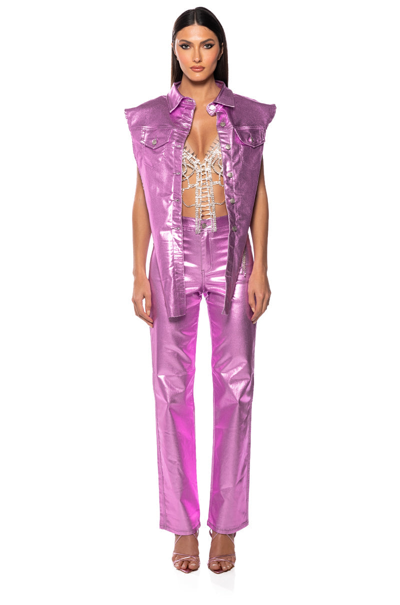 PURPLE HAZE METALLIC STRETCH STRAIGHT PANTS