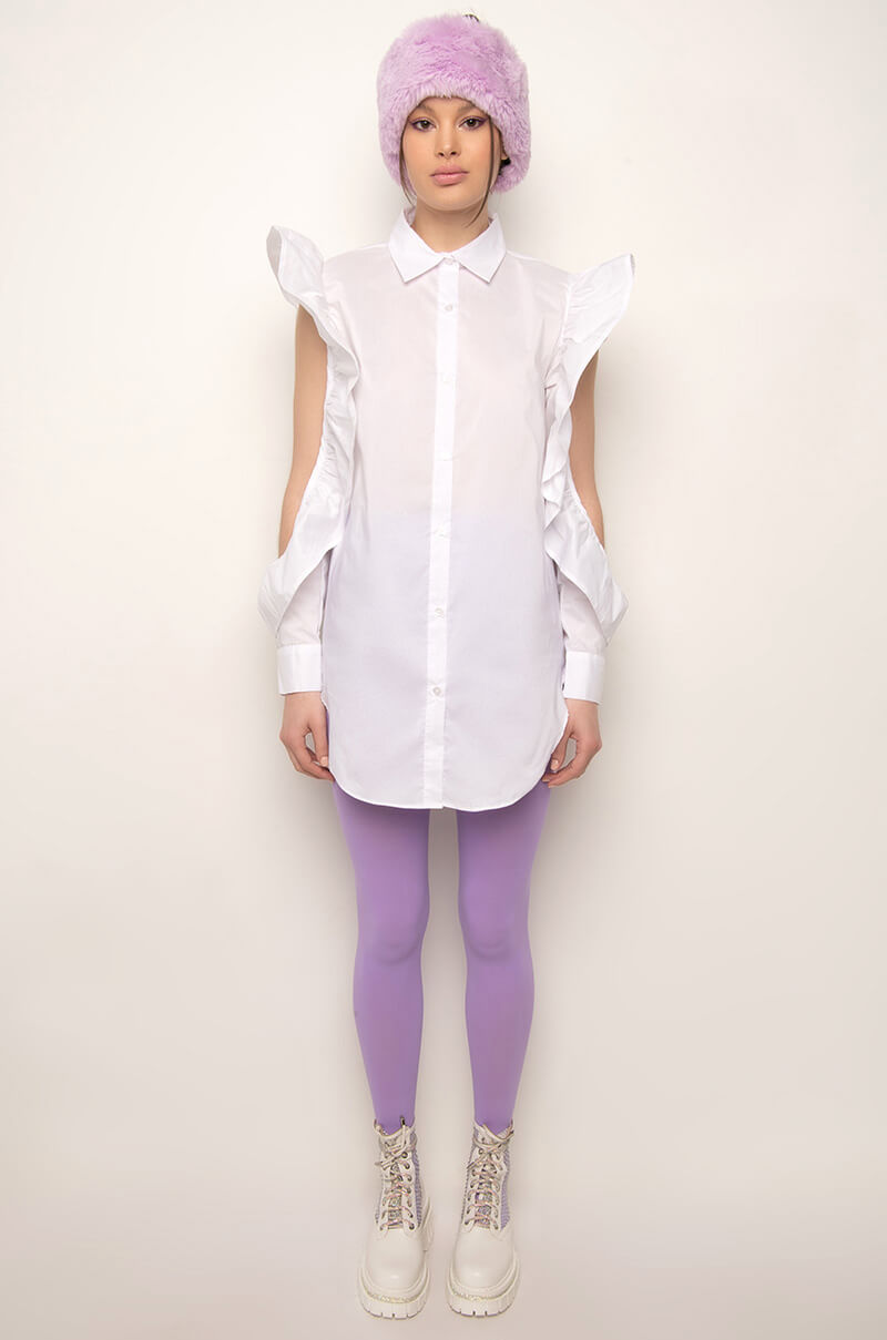 TYRA RUFFLE SLEEVE POPLIN BLOUSE