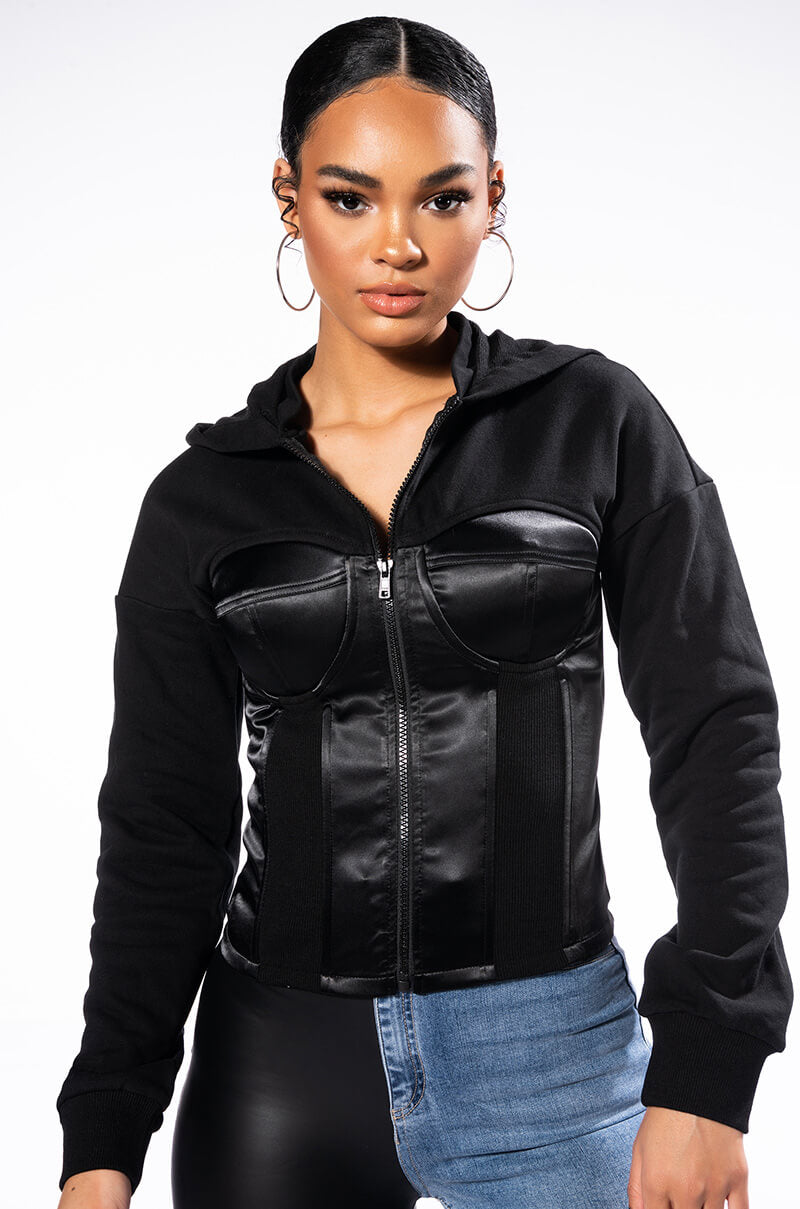 BOSS MOVES CORSETED ZIP UP SWEATSHIRT