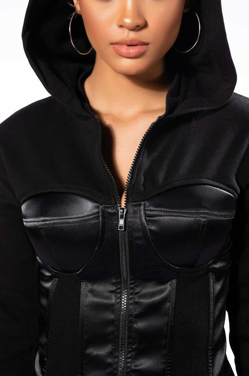 BOSS MOVES CORSETED ZIP UP SWEATSHIRT