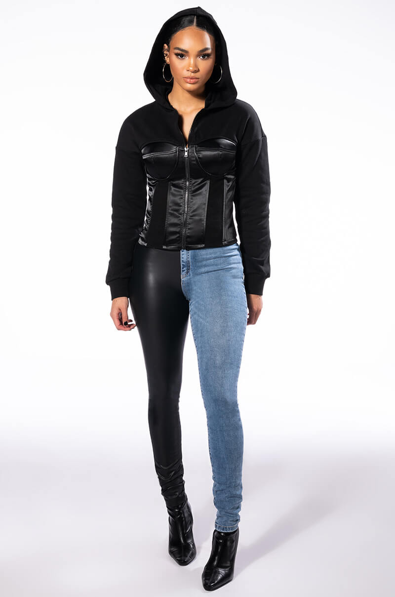 BOSS MOVES CORSETED ZIP UP SWEATSHIRT