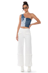 BREAKING CHAINS TWO TONED DENIM TOP