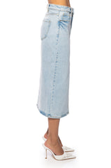 BRIANA CENTER SLIT DENIM MIDI SKIRT