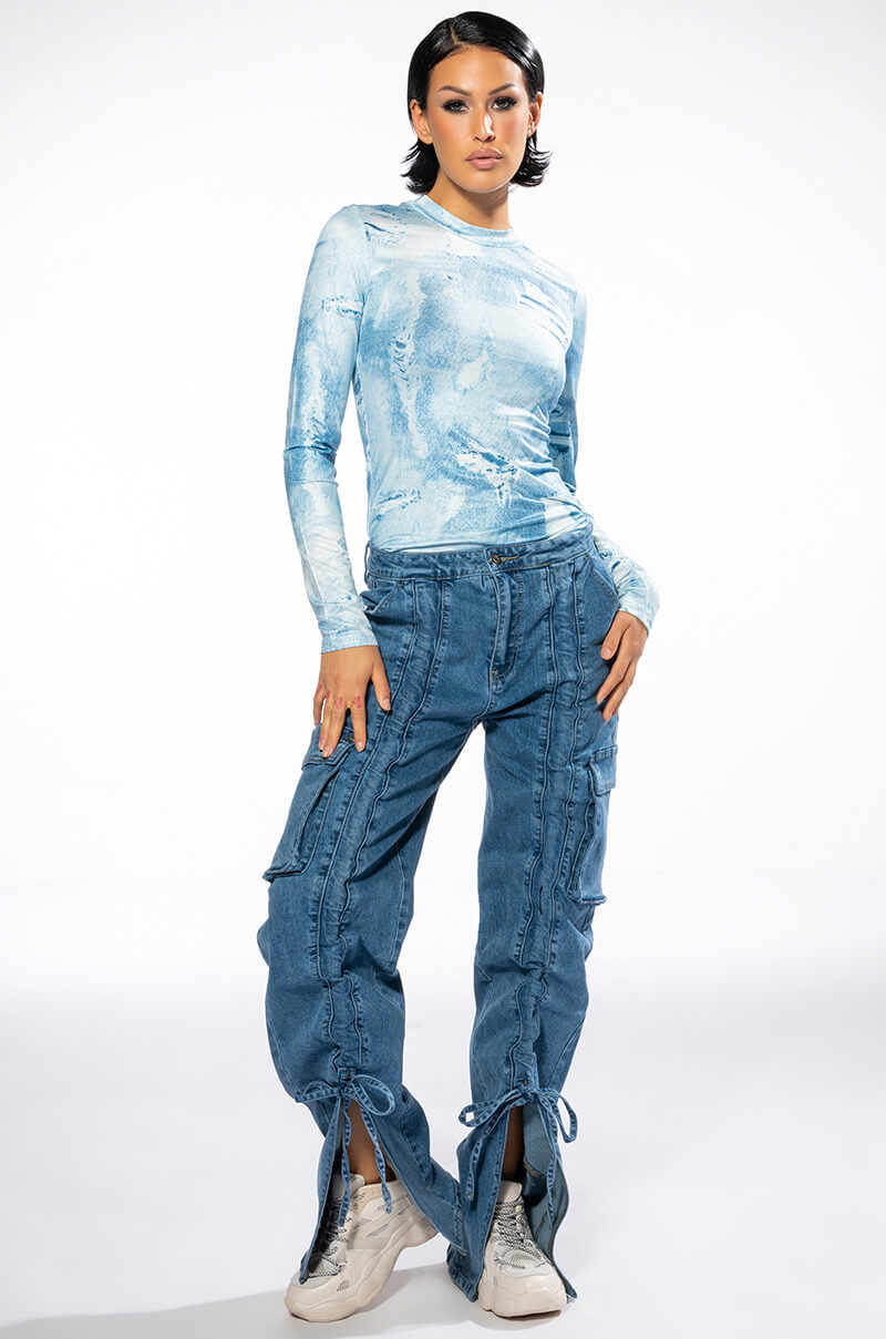 BRITT DENIM LOOK MESH TOP