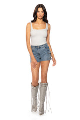 BRITTNI RHINESTONE CARGO DENIM SHORT