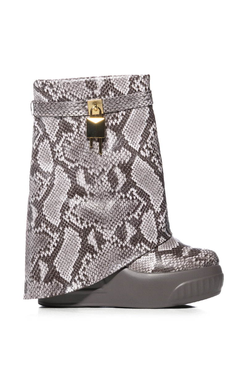 BROOK PU FOLDOVER BOOTIE IN PYTHON PRINT