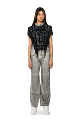 BROOKLYN GRAPHIC PRINTED FRINGE TRIM TSHIRT