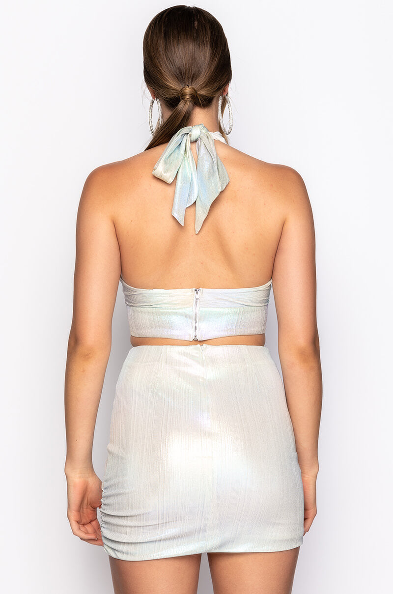 BUBBLE POP ELECTRIC HOLOGRAPHIC HALTER CROP TOP