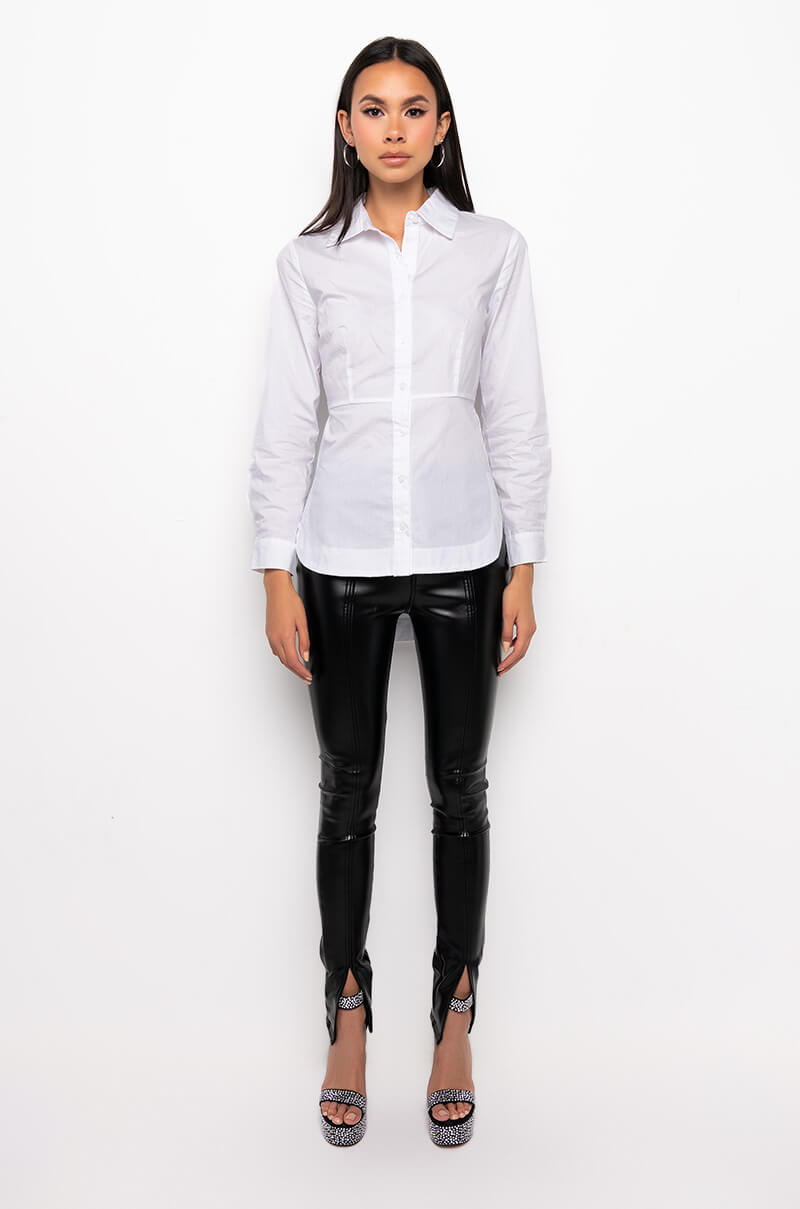 BUSINESS AS USUAL LONG SLEEVE BUTTON DOWN BLOUSE