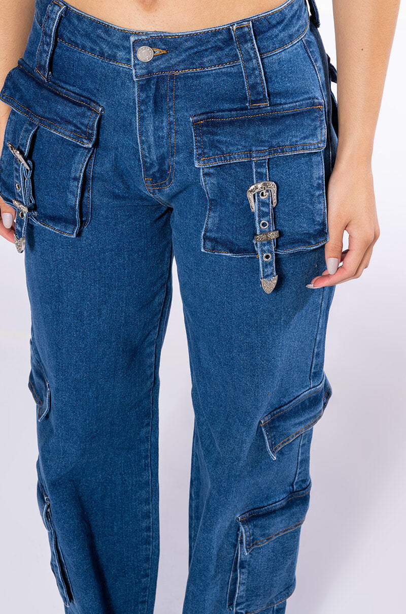 CALYPSO MID RISE WIDE LEG JEANS