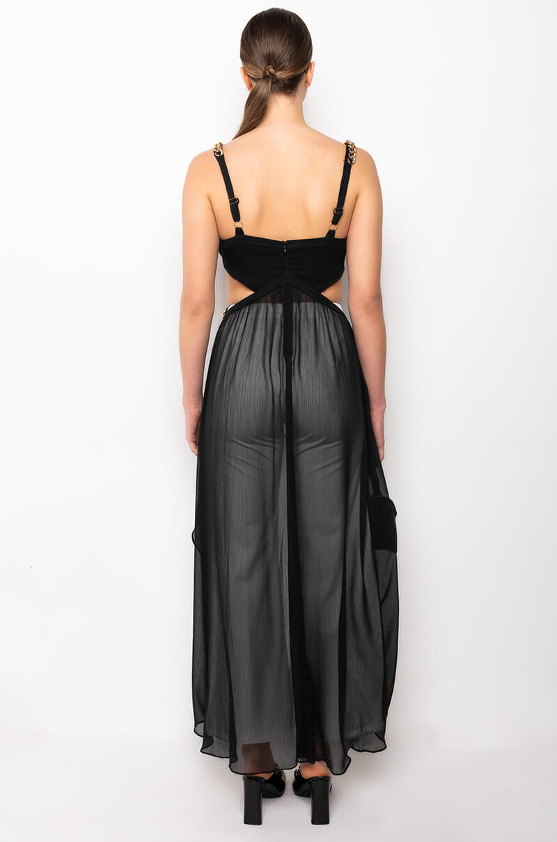 CAN'T BE CHAINED SLEEVELESS CHIFFON CUTOUT HIGH LOW BLOUSE
