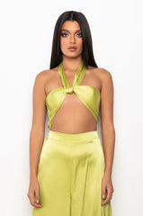 CANT RELATE TWIST FRONT SATIN CROP TOP