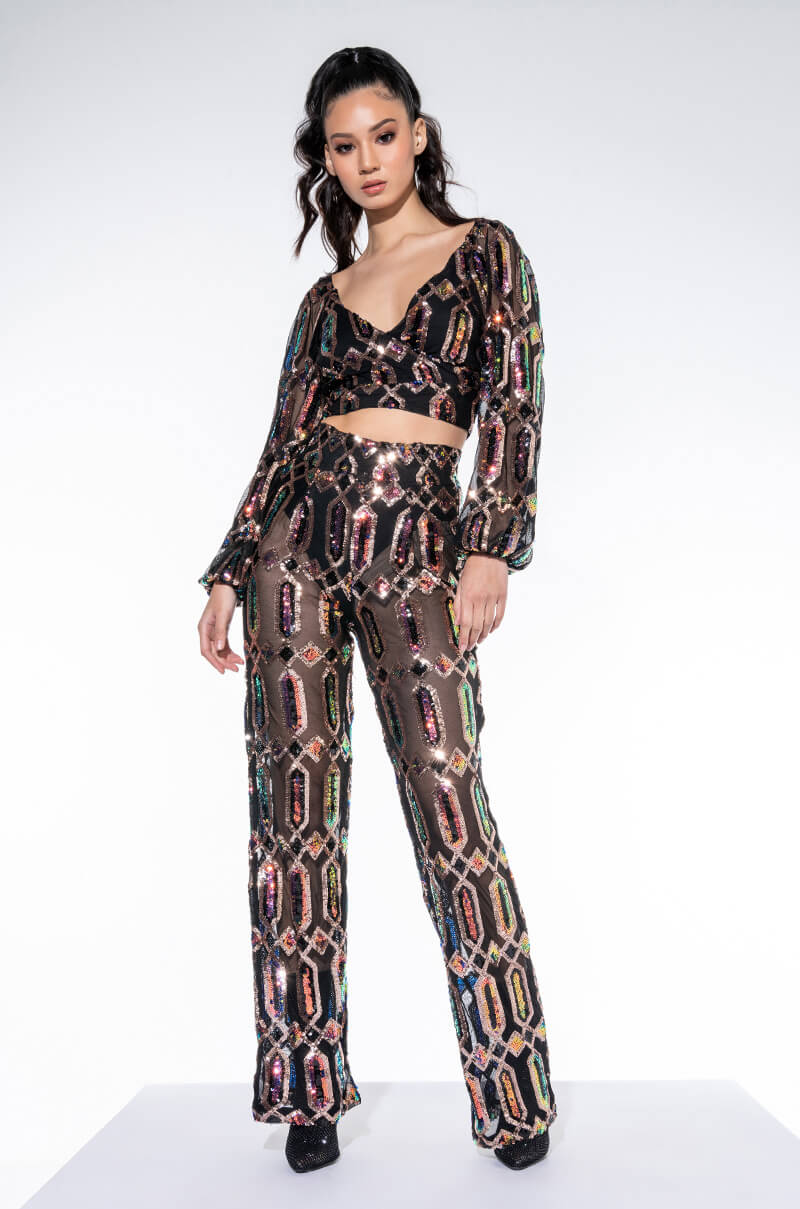 CELINE SEQUIN CROSS FRONT BLOUSE