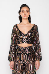 CELINE SEQUIN CROSS FRONT BLOUSE