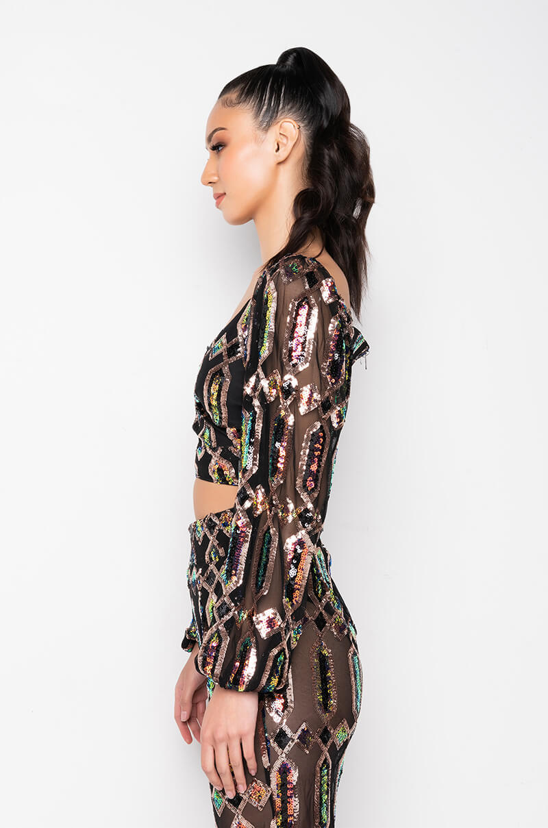 CELINE SEQUIN CROSS FRONT BLOUSE