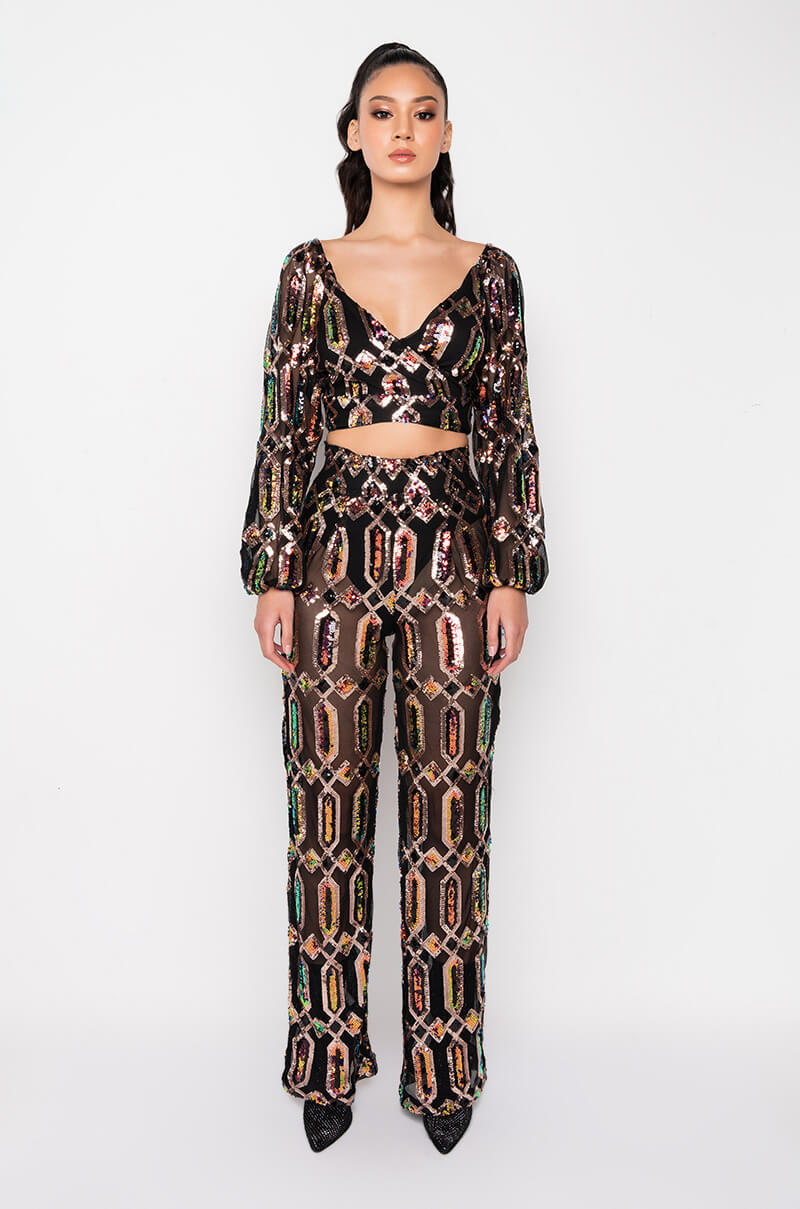 CELINE SEQUIN CROSS FRONT BLOUSE