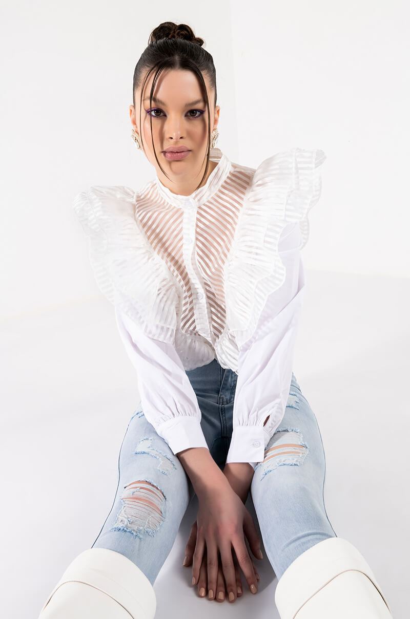 KRISTI RUFFLE BUTTON DOWN BLOUSE