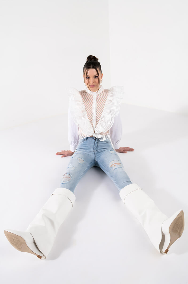 KRISTI RUFFLE BUTTON DOWN BLOUSE