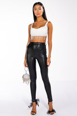 CHA CHA SLIDE STRAPLESS BEADED CROP TOP