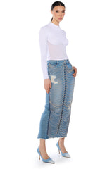 CHAIN DETAIL DENIM MAXI SKIRT