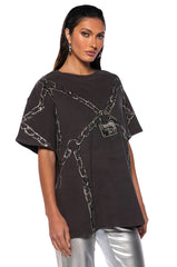 CHAIN DETAIL OVERSIZED TSHIRT IN GREY