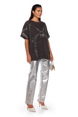 CHAIN DETAIL OVERSIZED TSHIRT IN GREY
