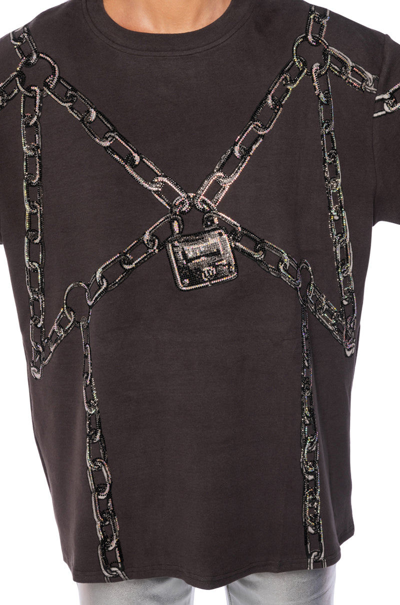 CHAIN DETAIL OVERSIZED TSHIRT IN GREY