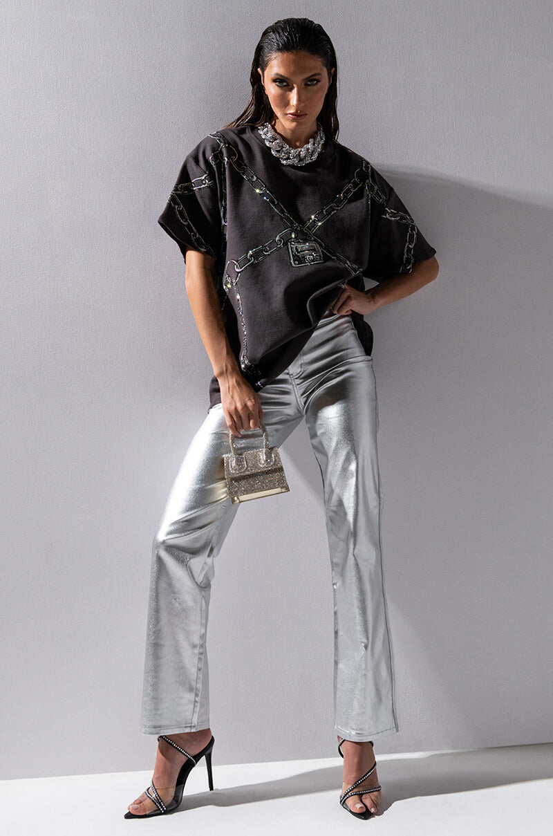 CHAIN DETAIL OVERSIZED TSHIRT IN GREY