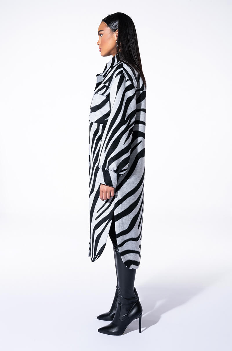 ZEBRA WOOL LIKE TRENCH SHACKET