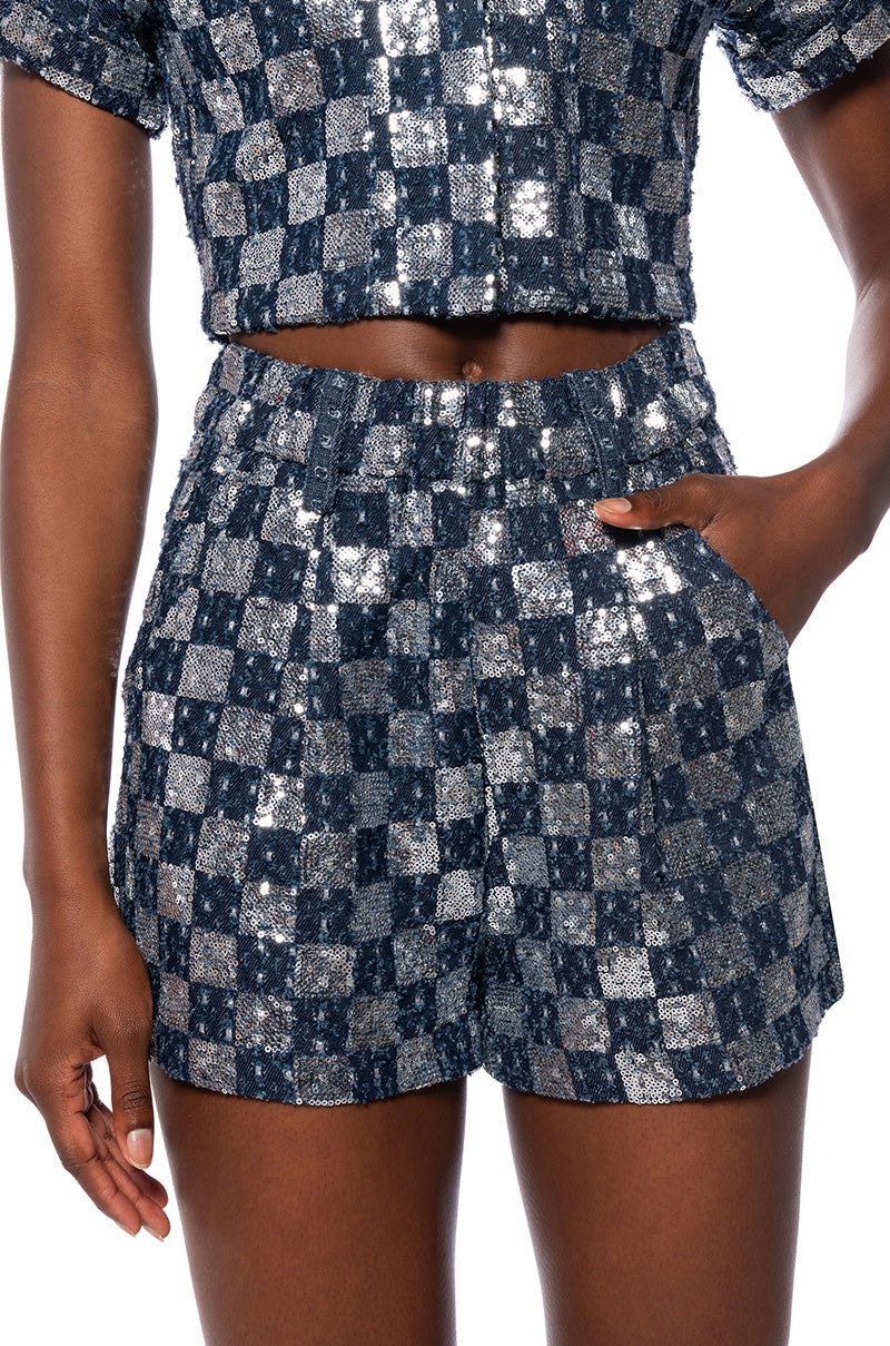 CHECK MAKE SEQUIN SHORT