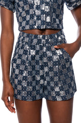 CHECK MAKE SEQUIN SHORT