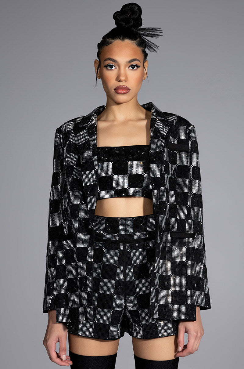 CHECK MATE RHINESTONE BRALETTE