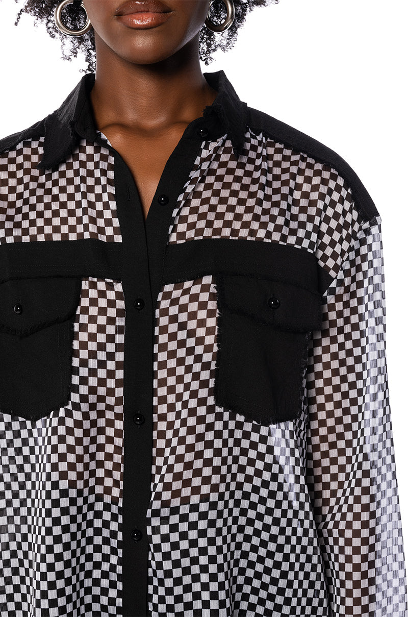 CHECK YOURSELF CHECKERED LONGSLEEVE SHIRT