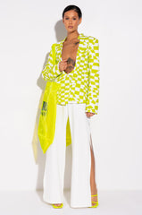 CHECKERED LIME OPEN CHEST BLAZER
